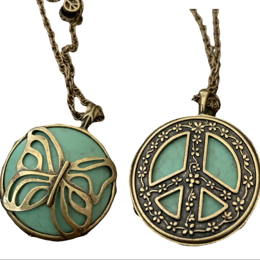 Lucky Brand Necklace layered Double-sided Peace sign Butterfly